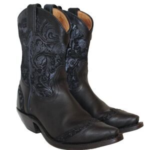Boulet Elegant Black Embroidered Heeled Boots